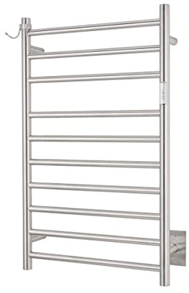 NORTTA Chauffe-serviettes mural 10 barres avec options enfichables et câblées 3 modes de fonctionnement en acier inoxydable brossé 53,3 cm de large 86,4 cm de haut