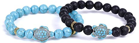 Armkette Herren, Kristall-Armband, Chakra-Armband, Blau, Türkis, Vulkanstein, Schildkröte, Armband, Steinperlen-Armband, Verstellbar, Freundschaftsarmband, Weihnachtsschmuck, Geschenk Für Frauen,