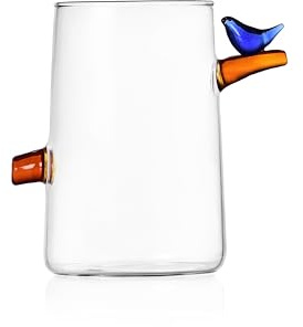 Ichendorf Milano Trinkglas mit blauem Vogel, Kollektion Birds, 50 cl, Borosilikatglas, handgefertigt