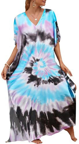 Bsubshake Femmes Loose Kaftan Robe Manches Courtes Maillot De Bain Couverture Casual Feint Coloré Rose Bleu