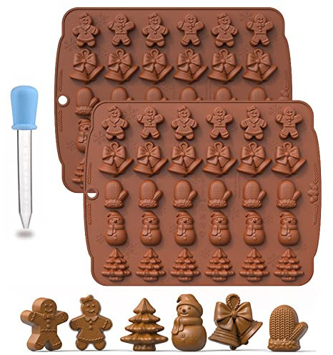 ysister 2 Weihnachten Schokoladenformen Silikon 6 Muster Pralinenform Weihnachten Silikon,Weihnachten Schokolade Form,Non Stick 3D-Schokoladenform Weihnachten Pralinen Gelee Schokolade (Braun)