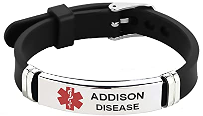 LSxAB - Pulsera de identificación médica para mujer, hombre, anciano, alarma de emergencia grabada con láser, correa ajustable de silicona, 21 cm, Metal, No es una piedra preciosa