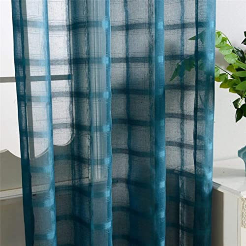 Voile-Vorhang mit Kaffeemuster und geometrischem Muster, durchsichtige Vorhänge für Wohnzimmer, Schlafzimmer, Küche, dekorative Tür, Fenster, Tüll, Vorhänge, Blaugrün, B 350 x H 270 cm, Plissee-Kl