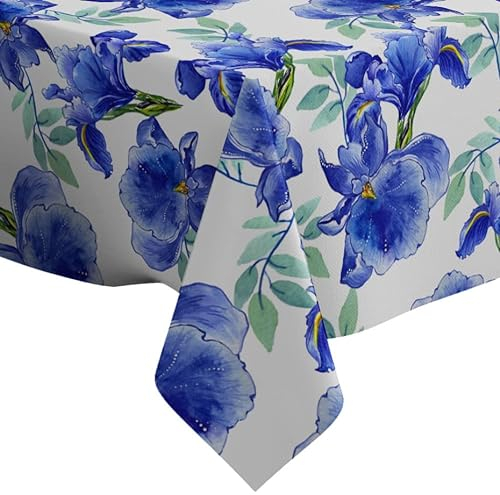 Wildflower Iris Blume Aquarell Muster - Rechteckige Leinen-Tischdecke (140 x 200 cm) waschbare dekorative Tischdecke