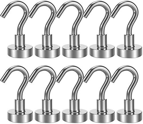 Lictin Magnethaken, 10 Stücke Neodym Magnete Extra Stark, 10kg Starke Magnete Haken Silber, Werkstatteinrichtung Küchen gadgets Magnet Haken Abnehmbar, Camping Gadgets
