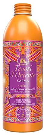 Tesori d'Oriente - Bagno Crema Karma, Bagnoschiuma dalle Note Floreali di Fiore di Nashi e Legno di Cedro, Deterge Dolcemente la Pelle, Rilassante, 500ml