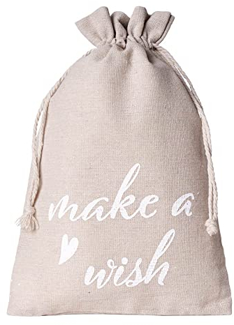 3 Geschenksäckchen - Leinensäckchen mit Text, Geburtstag, Hochzeit, Weihnachten, Geschenkverpackung für viele Anlässe - 30x20 cm - (Make a wish)