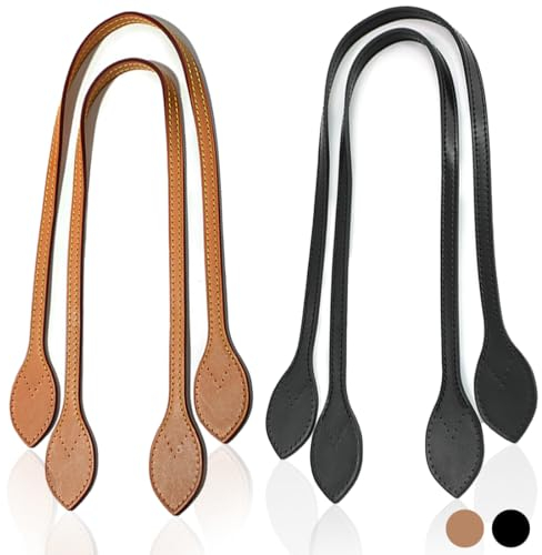 PLABBDPL 4 Stücke Taschengriff PU-Leder, Leder Taschengriff Taschenriemen, Handtasche Riemen Ersatzriemen für DIY Hand Zubehör Gelten Schultergurt Taschen Purse Strap Kreuzkörpergurt(Schwarz + Braun)