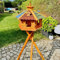 DARLUX handgefertigtes Sechseck Vogelhaus aus Holz wetterfest M - XL mit und ohne Ständer, Futterhaus, Futterhäuschen (Größe XL mit Ständer, Bunt - Braun)