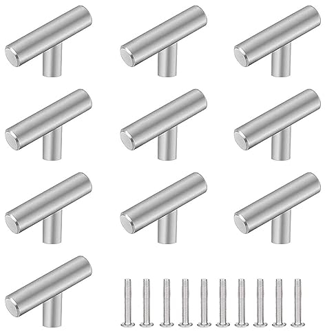 Ktnyl 10 Stück Schrankgriffe Edelstahl, Möbelknöpfe silber, T-Form Stangengriff, Moderner Einlochgriff mit Befestigungsschrauben für Schublade, Kommode, Möbel, Türen