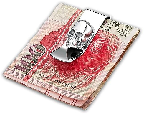 Herren-Geldklammer schmale Taschen-Geldklammer tragbare Reise-Geldklammer aus Metall personalisierte Totenkopf-Geldklammer(Silver,6.5 * 2 * 1.35cm)