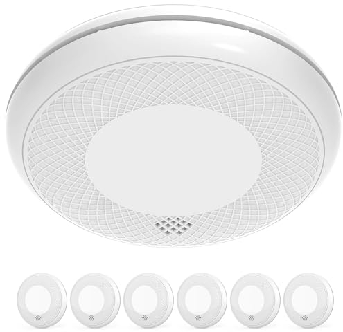 RUNIDUR Detector Combinado de Humo y CO, Detector de Humo de Monóxido de Carbono Independiente, Sensor Preciso con Batería de 10 Años, Botón de Prueba, 6 Piezas