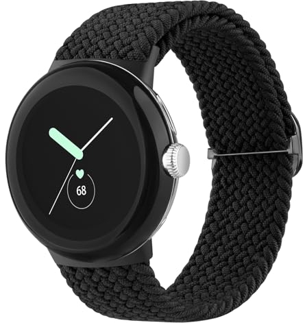Oumida Armband Kompatibel mit Google Pixel Watch Armband Damen Herren, Geflochtenes Elastisches Armbänder, Verstellbares Nylon Loop Uhrenarmband Sport Ersatzarmband, Schwarz
