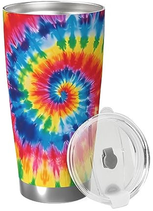 RLDOBOFE 20oz Tumbler with Lid Vacuum Insulated Tumbler tie dye rainbow Stainless Steel Car Cup Insulated Coffee Mug for Travel Reusable Double Walled Thermal Cup for Hot Cold Drinks