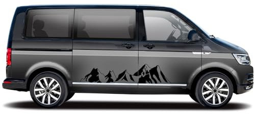 Finest Folia 2er Set XXL Auto Aufkleber Berge je 161x35cm Auto Bus Wohnmobil Wohnwagen Camper Kfz Zubehör Gebirge Sticker selbstklebend wasserfest KX086 (Motiv 03, Schwarz)