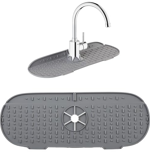 Silikon Wasserhahn Matte,Wasserhahn Spüle Spritzschutz,Wasserhahn Trockenmatte zum Schutz von Küchen und Badezimmer Arbeitsplatten und Böden -Grau