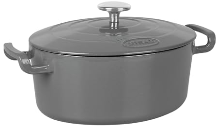 Sitram 715406 COCOTTE Sitrabella Ovale en fonte émaillée L26 cm - 4 litres - Extérieur émail Gris intérieur Blanc - toutes sources de chaleur y compris induction - Idéale repas de 4-5 convives