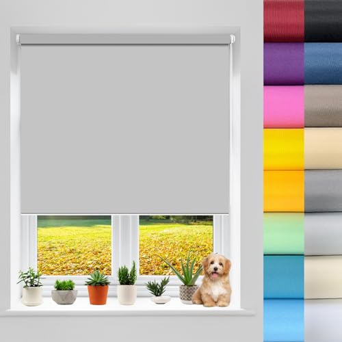 Moderne Tag-Nacht-Rollo 75 x 60 cm Thermorollo Klemmfix, Rollos für Fenster und Türen Sonnenschutz Blickdicht Sichtschutz für innen Wandmontage, Grau