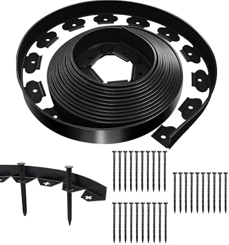 OTYMIOW Bordura per Aiuola Flessibile Nero 10m*5cm con 30 Chiodi di Fissaggio, Bordura per Giardino da Esterno Bordature da Giardino in Plastica Bordura in Rotolo per Aiuole Bordo per Giardino Prato