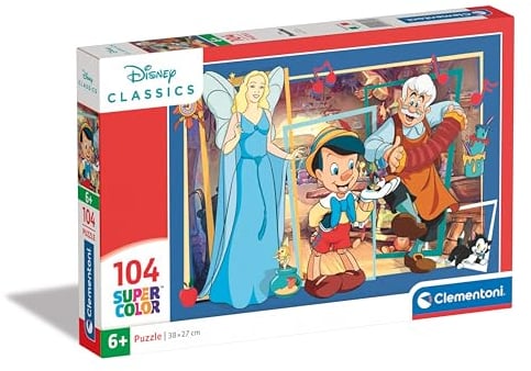 Clementoni Disney Pinocchio Kinder Puzzle 104 Teile - Disney Puzzle 37,9 x 26,9 cm cm für Kinder ab 6 Jahre - Geschicklichkeitsspiel von Clementoni 25756