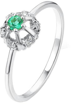 Verlobungsring Weißgold, Damen 9K Weißgold Kronen-Hochzeits-Verlobungsring mit Smaragd (Größe Anpassen)