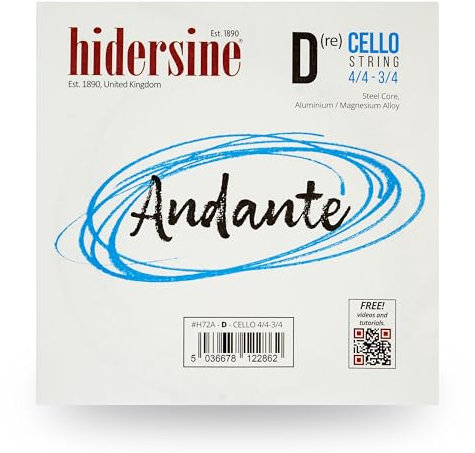 Hidersine Andante Cello D-Saite für 4/4-3/4 Größe Stahlkern, Legierungssaite für Langlebigkeit und einfaches Spielgefühl Ausgezeichneter Klang & tolles Preis-Leistungs-Verhältnis Für Cello-Studenten