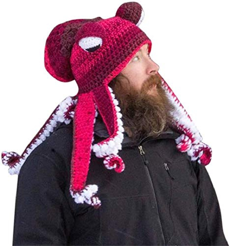 MINHADISI Handgewebte Gestrickte Mütze, Erwachsene Unisex Lustige Cartoon Octopus Lange Tentakel Augen Hut Cosplay Hut, Für Party Requisiten (Tippe F)