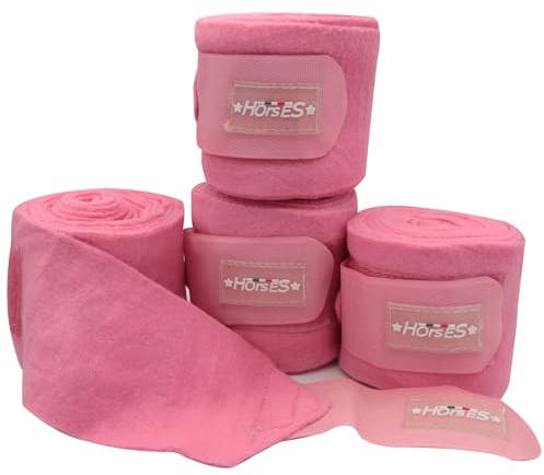 Pony Arbeitsbandagen aus Fleece, 4 Stück, Horses zum Schutz des Pferdes, zur Förderung der Erholung nach Anstrengungen und zum Schutz vor Kratzern und Stößen (Rosa)