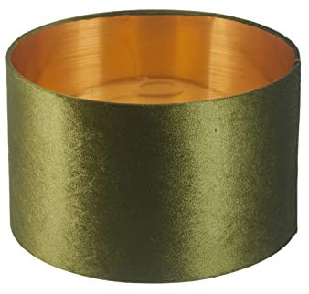 Lampenschirm, Trommel, Samt, modern, 35cm Grün, mit goldfarbenem Futter, für Tisch-, Boden- und Hängelampen, für Wohnzimmer und Schlafzimmer, E27, E14, 60 W Maxi.