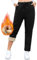 Vorvowry Fleece Lined Joggers Womens Fluffy Sherpa Trousers Warm Thermal Sweatpants Winter Thick Tracksuit Bottoms Drawstring Pockets for Ladies Running Fitness L Straight Leg Black