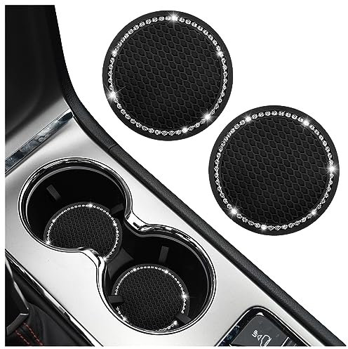 2 Stücke Auto Getränkehalter Untersetzer,Auto Getränkehalter Einsatz mit Glitzernden Strasssteinen,Universal rutschfest Auto Untersetzer Auto Zubehör Innenraum für Auto LKW SUV (Schwarz/2PCS)