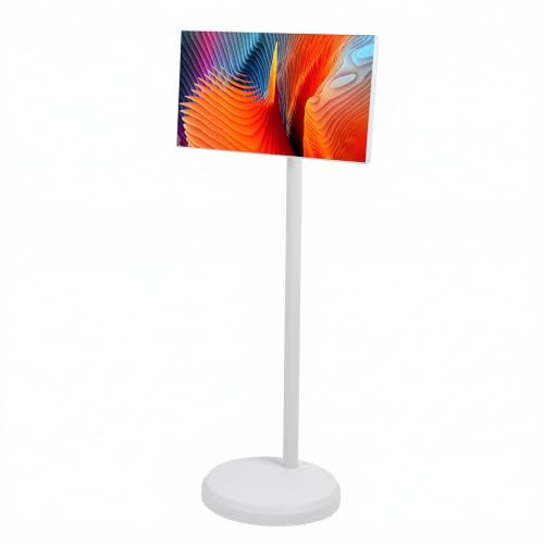 Dpofirs Tragbarer Fernseher auf Rädern, 21,5-Zoll-TFT-HD-LCD-Standbyme-Tragbarer Fernseher, Drehbarer Touchscreen 4G+64G-Telefonbildschirm-Casting, Tragbarer Fernseher auf (EU-Stecker