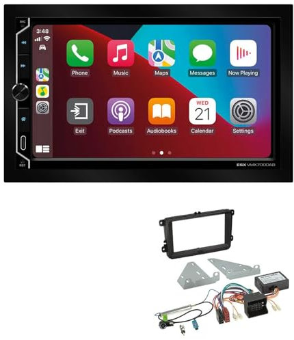 ESX VMX700DAB 2-DIN Autoradio kompatibel mit Wireless Apple CarPlay Android Auto Bluetooth DAB+ passend für Volkswagen VW Golf VI 2003-2013 schwarz inkl Canbus