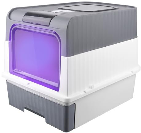 Bac à Litiere Chat Autonettoyante/Bac à Litière Autonettoyante/Maison de Toilette pour Chat/avec Pack désodorisant (Top)/ bac à litière stérilisé aux ultraviolets (b,Gris)