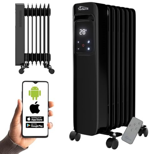 Tronitechnik® Ölradiator TT-OR 307 Elektroheizung Schwarz Öl-Heizung Radiator 3 Heizstufen 7 Rippen Elektrischer Heizkörper Energiesparend Thermostat Überhitzungsschutz Heizgerät