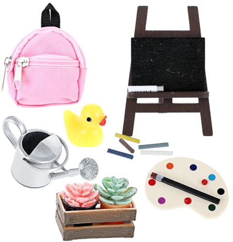 Yuanchu Wichtel Zubehör, 9 Stück Miniatur-Malset Wichteltür Deko 1/12 Puppenhaus Zubehör Mal Kunst Set Topfpflanzen Wichtelzubehör