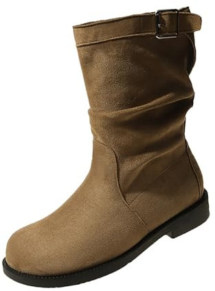 Generico Stivaletti Bassi Donna Stivali Brillantini Donna Stivali da donna con tacco spesso e fondo spesso alla, traspiranti, alla, con rotonda e tacco Stivaletti Donna In Pelle Stivali (Khaki, 38)