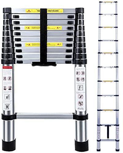 Telescopic Ladder 3.2M/10.5FT Multi-Purpose Aluminium Extendable ladders Adjustable Height Loft Ladder Portable Sturdy Folding Ladder for Replace Window Roof Repair