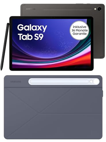 Samsung Galaxy Tab S9 AI-Android-Tablet, Wi-Fi, 128 GB / 8 GB RAM, MicroSD-Kartenslot, Inkl. S Pen, Simlockfrei ohne Vertrag, Graphit+Smart Book Cover, Blue
