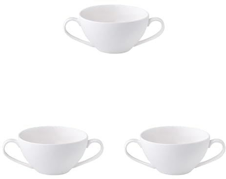 Dajar AMBITION Suppentasse 350 ml Porto Suppenschale Suppenschüselchen Tasse mit Griff Porzellan Suppenbecher Spülmaschine weiß modern, 11 x 11 x 6,2 cm (Packung mit 3)