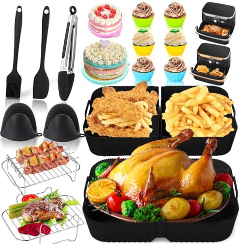 Silicone Moule Air Fryer Accessoires pour Ninja Foodi Flex AF500EU - Résistant à 240°C Silicone Moule Ninja Air Fryer Accessoires, Grille Racks, Moule à Gâteau pour Barbecue en Famille, Cuisine