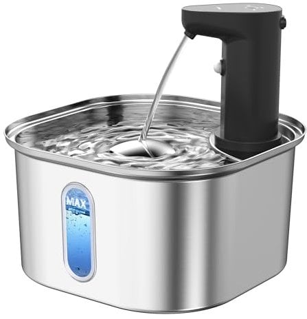 Stainless Steel Cat Water Fountain Wireless with Auto Shut-Off Pump + 4 Filters, 108oz 3.2L 5000mah Battery Operated Cat Water Fountain Cordless, Automatic Water Dispenser with Motion Sensor for Cats