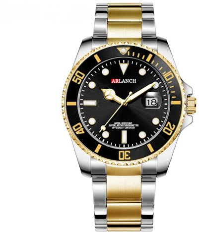 cosescos Generic Herren Leuchtende Taucheruhr Wasserdicht 30M Edelstahl Quarz Analog Sportuhr mit Datum Kalender Nachtlicht