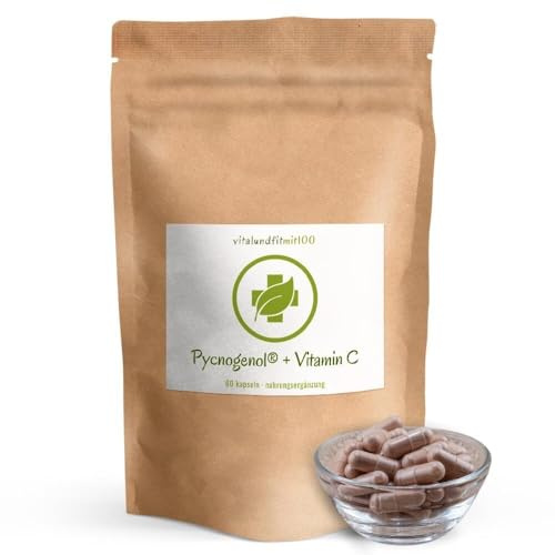 vitalundfitmit100 OPC Pycnogenol® 60 Kapseln, mit Vitamin C aus Acerola, Pinienrindenextrakt