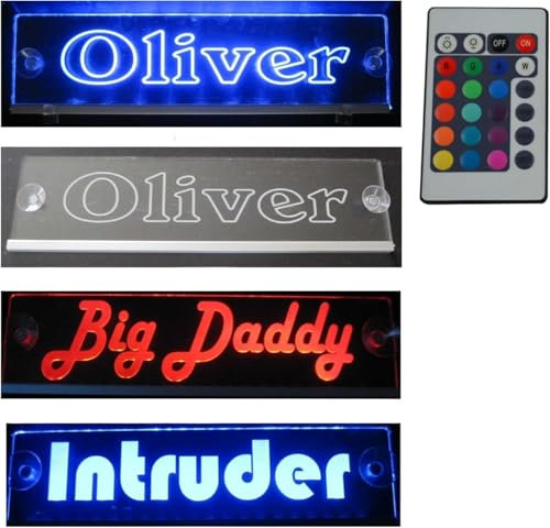Trucker LKW Namensschild Größe 50x10 cm 22 Funktionen - LED Acryl Leuchtschild 12V oder 24V - 5V USB-Anschluss