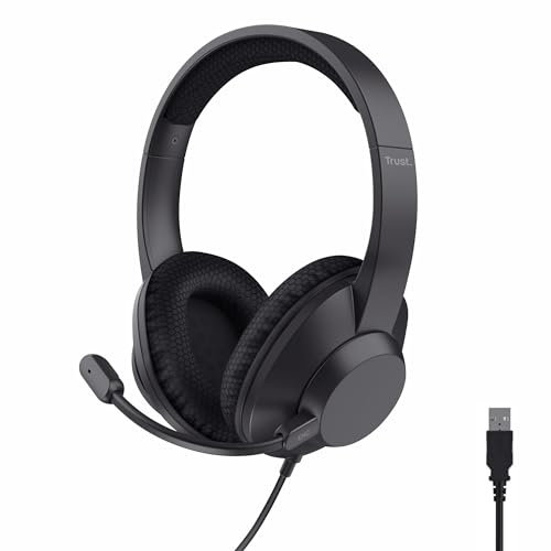 Trust Ayda Max Over-Ear USB PC Headset with ENC Noise Cancelling Microphone, Padded Headband, 1.8m Cable, 85% Recycled Plastic, Wired USB C Headphones with Mic for Laptop Computer Mac Teams, Black