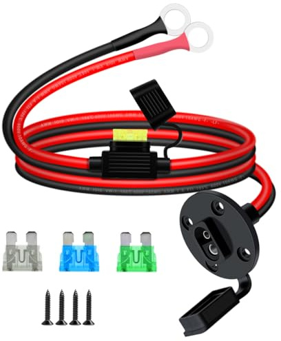 YINGAYOU SAE Cable con Terminal de Anillo 8mm 10AWG Conector SAE Batería Montaje Empotrado 12V 24V con Fusible Tapas Impermeables, para Motocicletas, Automóviles (10 AWG, 0.6 m)