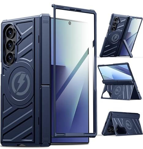 LEIAU Magnetic für Samsung Z-Fold-7 Hülle: Robuste Panzer-Handyhülle [Kompatibel mit MagSafe][Schutz für Scharnier][Doppelter Kickstand] Stoßfestes TPU+PC Cover für Galaxy Z Fold 7 5G 2025