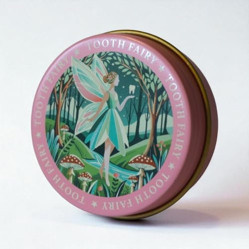 TINIT Tooth Fairy Tin Box Boy Girl Keepsake Teeth Storage child toddler baby kid gift present birthday first tooth bag pouch (Girl Fairy (Pink Design))