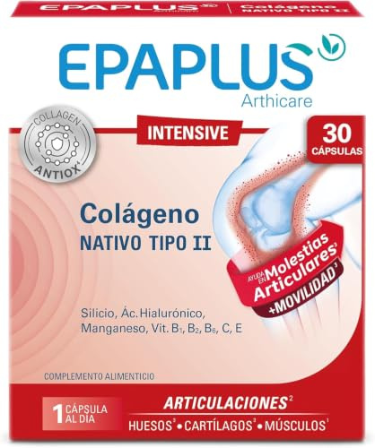 EPAPLUS Arthicare Colágeno Tipo II Nativo Intensive, 30 Cápsulas | Complemento alimenticio con colágeno tipo II, ácido hialurónico, silicio, manganeso, cobre y vitaminas C, E, B1, B2 y B6